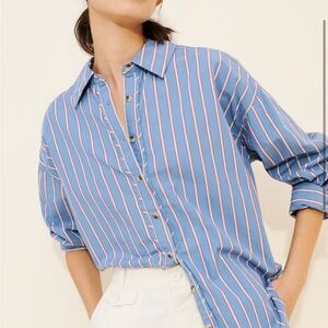 We The Free Blue and Pink Striped Button Down Shirt